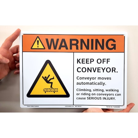 ANSI/ISO Comp. Warning/Keep Off Conveyor Safety Signs Indoor/Outdoor Flexible Polyester (ZA) 14x10